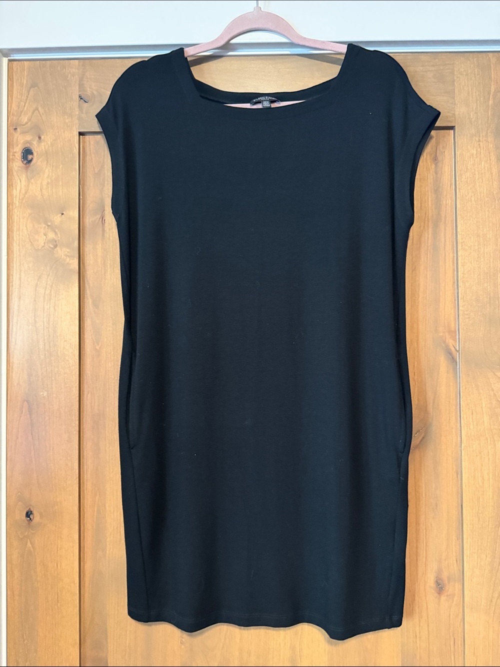 Eileen fisher Black sheath dress Womens SP square neck viscose Minimalist Simple